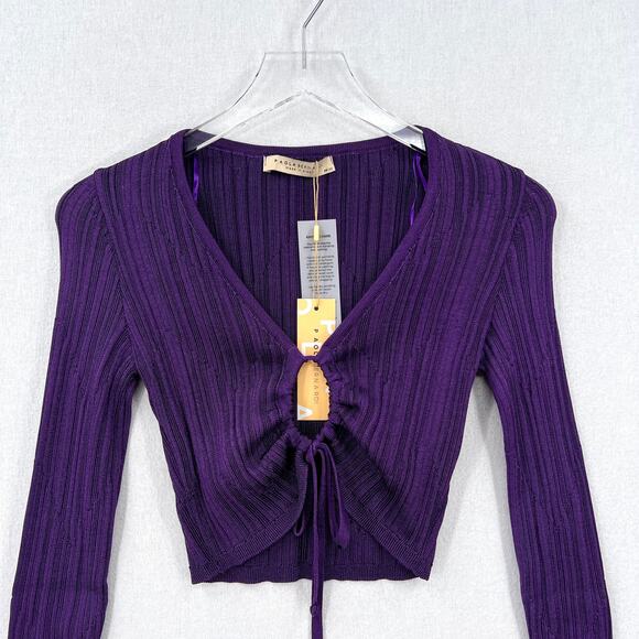 PAOLA BERNARDI Andressa Cropped Cardigan XS Purple Sparkle Knit Long Sleeve NEW - Picture 4 of 13
